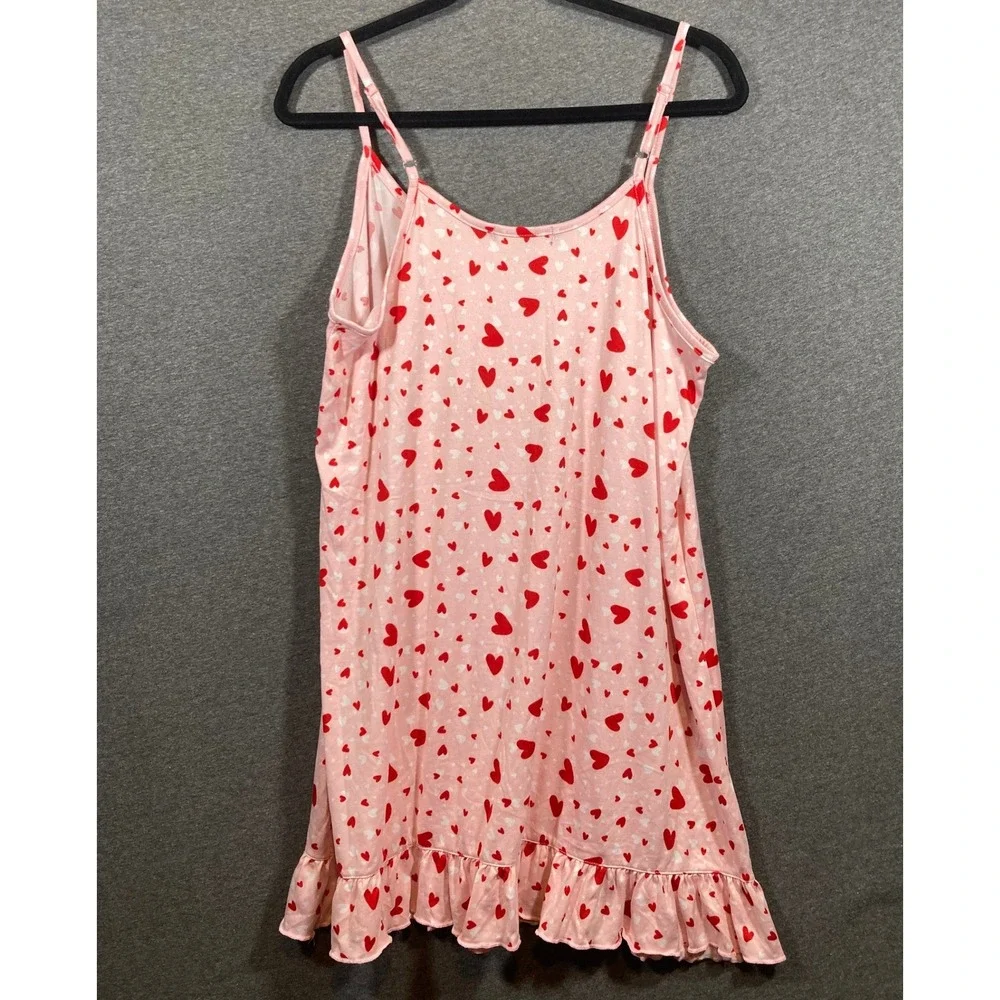 Rene Rofe Womens Pink Heart Print 2pc Chemise and Robe Set Large 517817